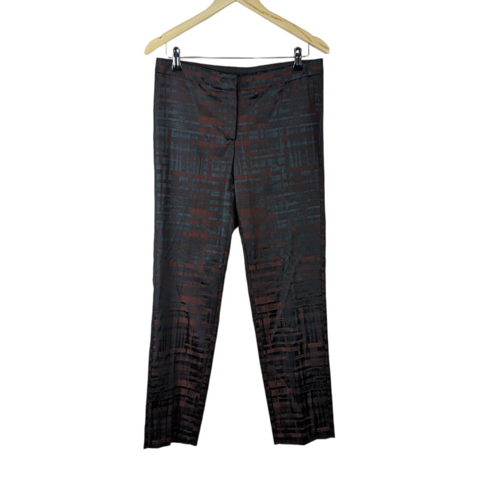 QL2  Quelledue Pants EUR 46 Black Red Metallic Cropped Abstract Print Chinos